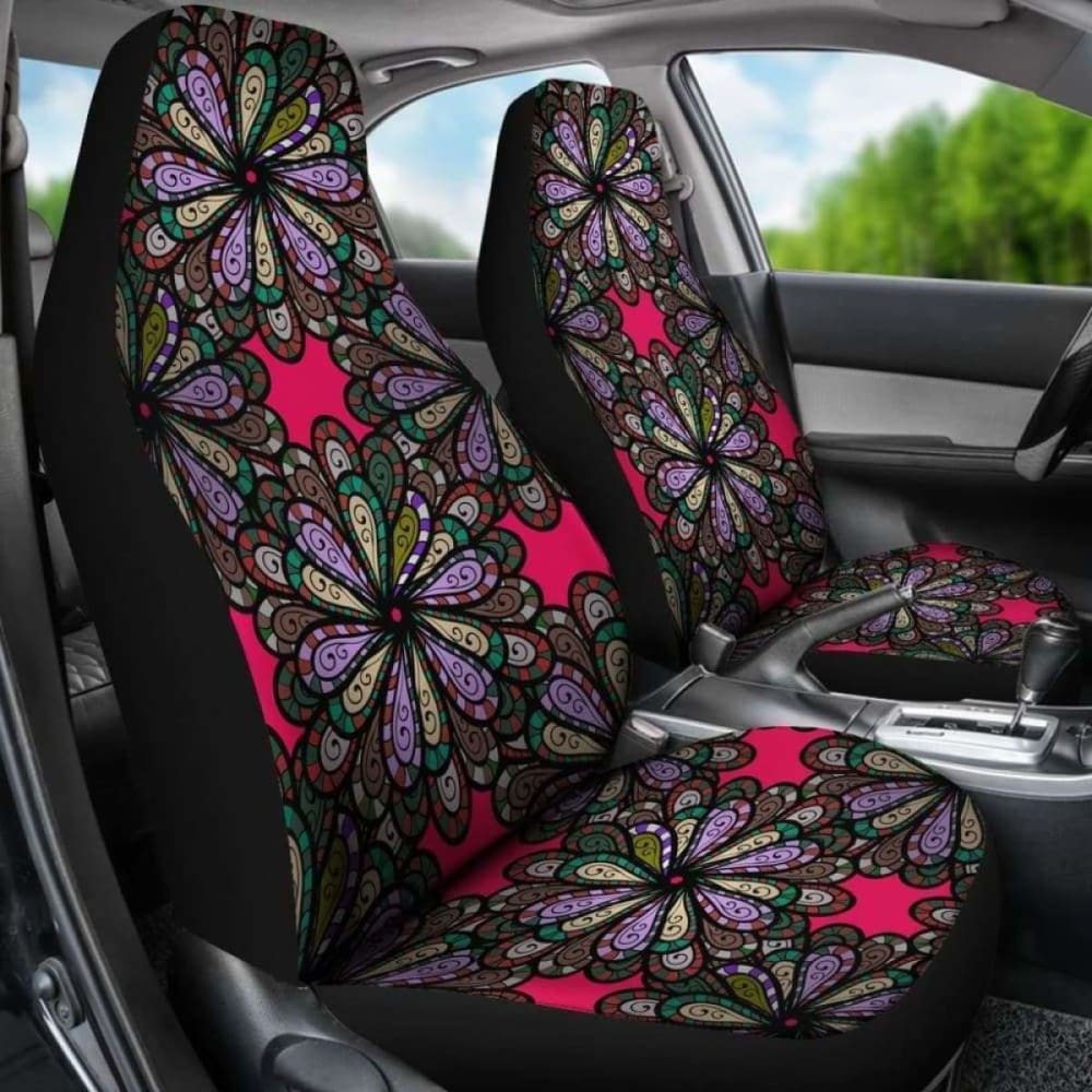 Abstract Mandala Flowers Car Seat Covers - Universal Fit for Cars, Trucks & SUVs - Boho Chic Interior Decor - Perfect for Road Trips, Daily Commute & Gift Giving