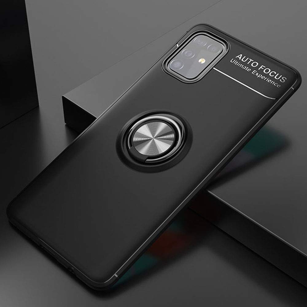 Premium Samsung Galaxy A51 4G Phone Case with Tempered Glass Screen Protector - Slim Soft Silicone Cover with Magnetic Stand & Ring Holder (Compatible with Galaxy A51/A515F/SM-A515F) - Perfect for Work, Travel, and Everyday Protection - Black