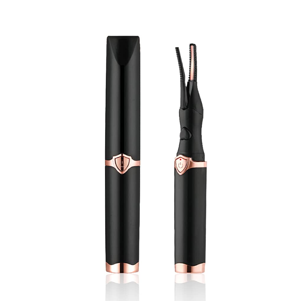 IOIUSKKU Heated Eyelash Curler - USB Powered 3 Temperature Settings, Natural Fake Eyelash Curling Tool, Portable Plastic Beauty Supplies (Black) | Perfect for Home Use, Travel & Professional Makeup Application