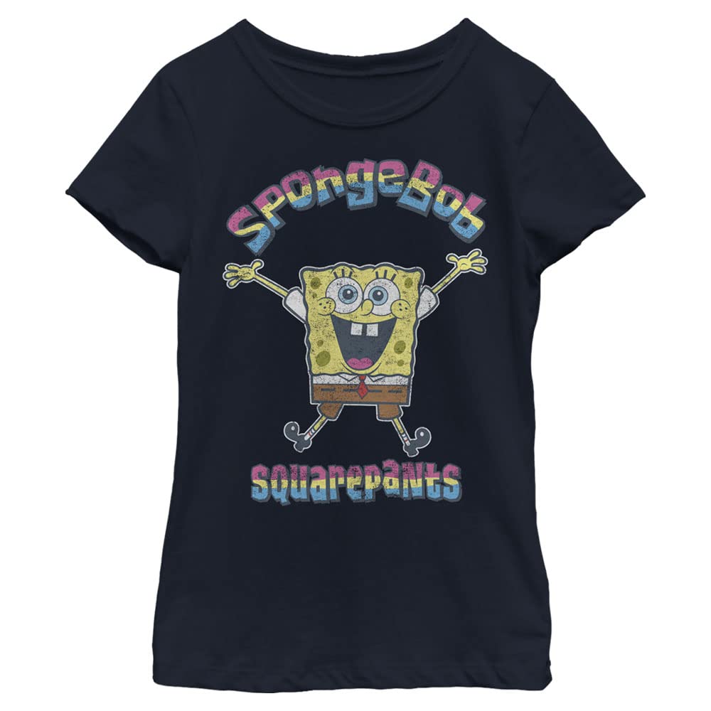Spongebob Squarepants Rainbow Graphic Short Sleeve T-Shirt for Girls | Nickelodeon Cartoon Character Tee | Casual Wear, Birthday Gift, Kids Fashion
