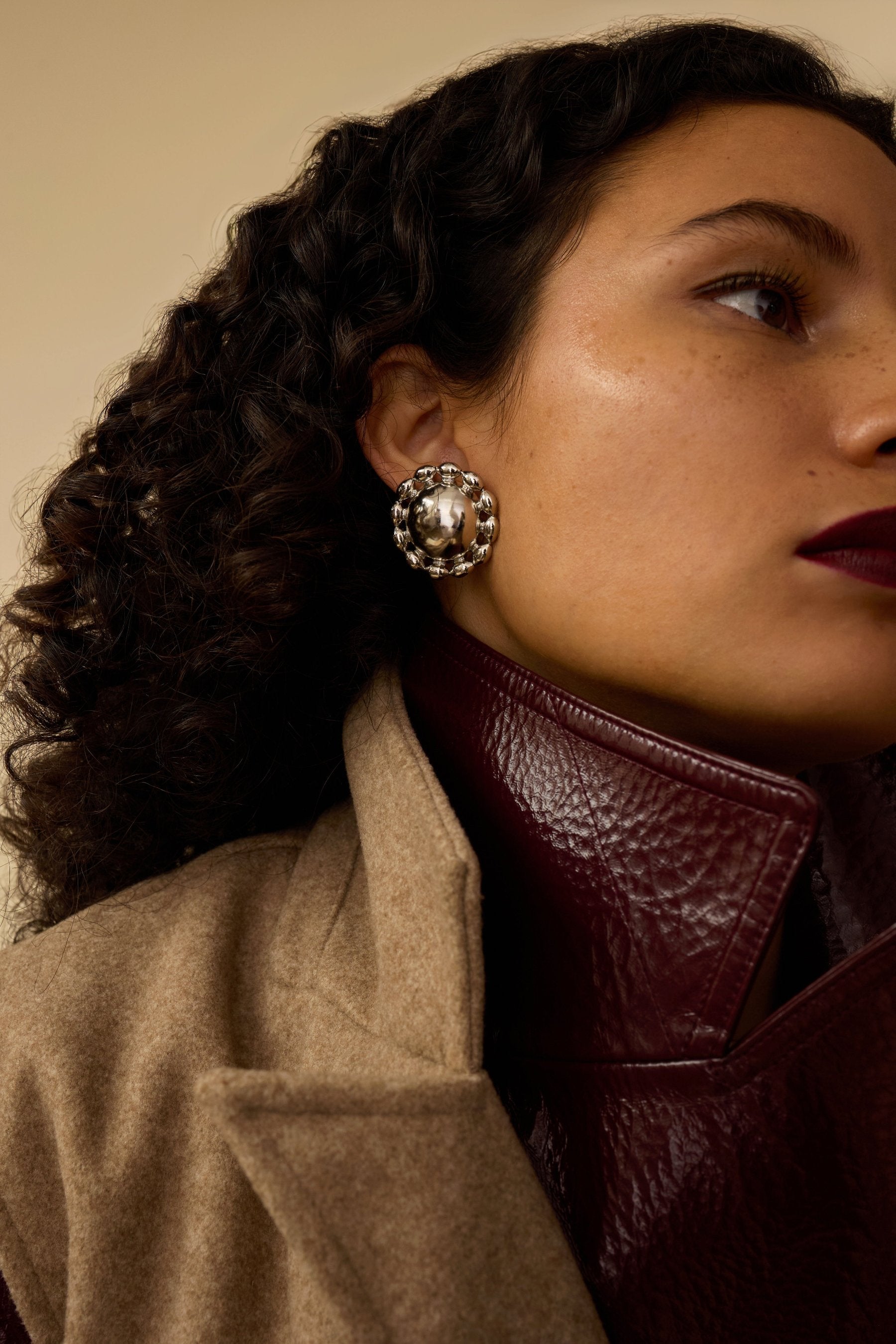 Lucia Ball Chain Dome Stud Button Earrings for Women - Fashion Jewelry for Everyday Wear, Parties & Special Occasions