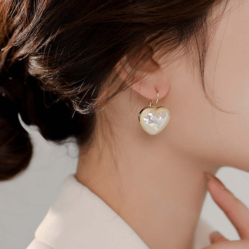 Dainty Puffed Heart Pearl Level Back Hoop Earrings for Women | A7403 | Elegant Jewelry for Date Night, Wedding & Special Occasions