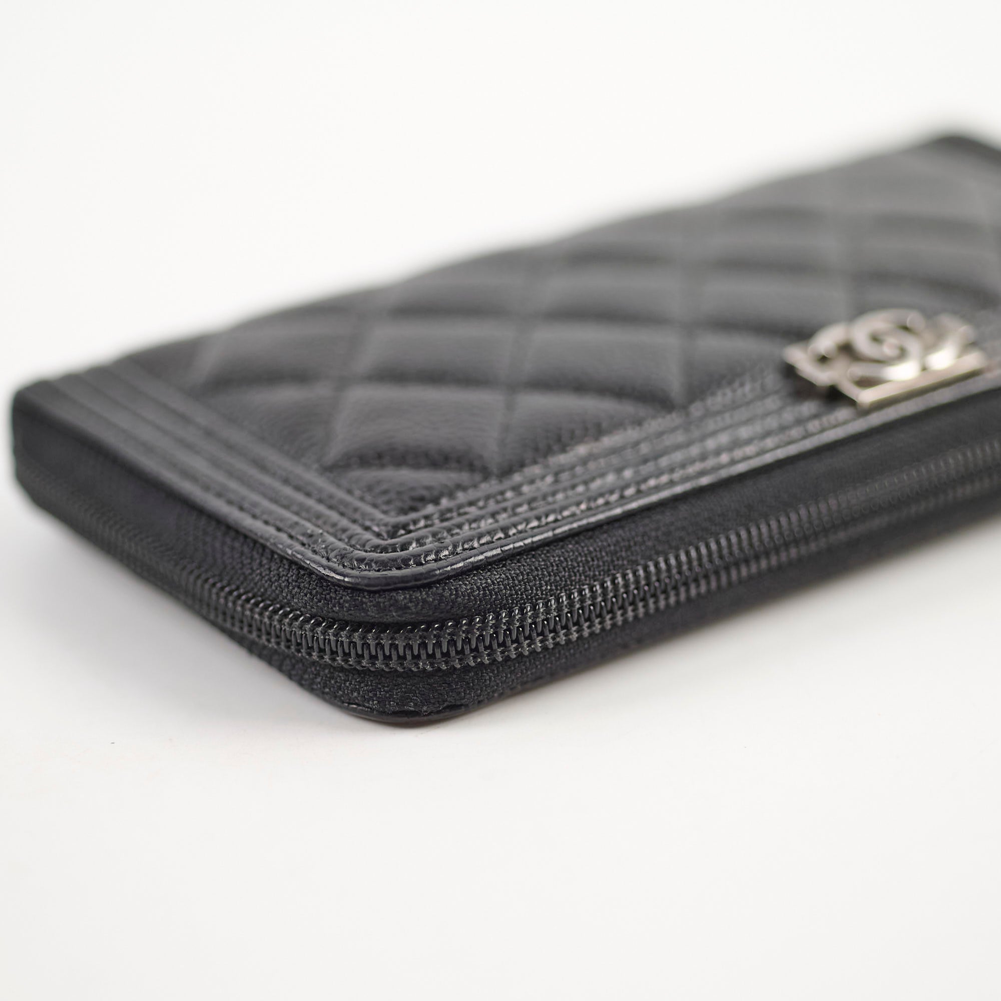 Chanel Boy Caviar Leather Long Wallet for Women - Black Luxury Designer Clutch with Card Slots - Perfect for Everyday Use, Parties & Special Occasions