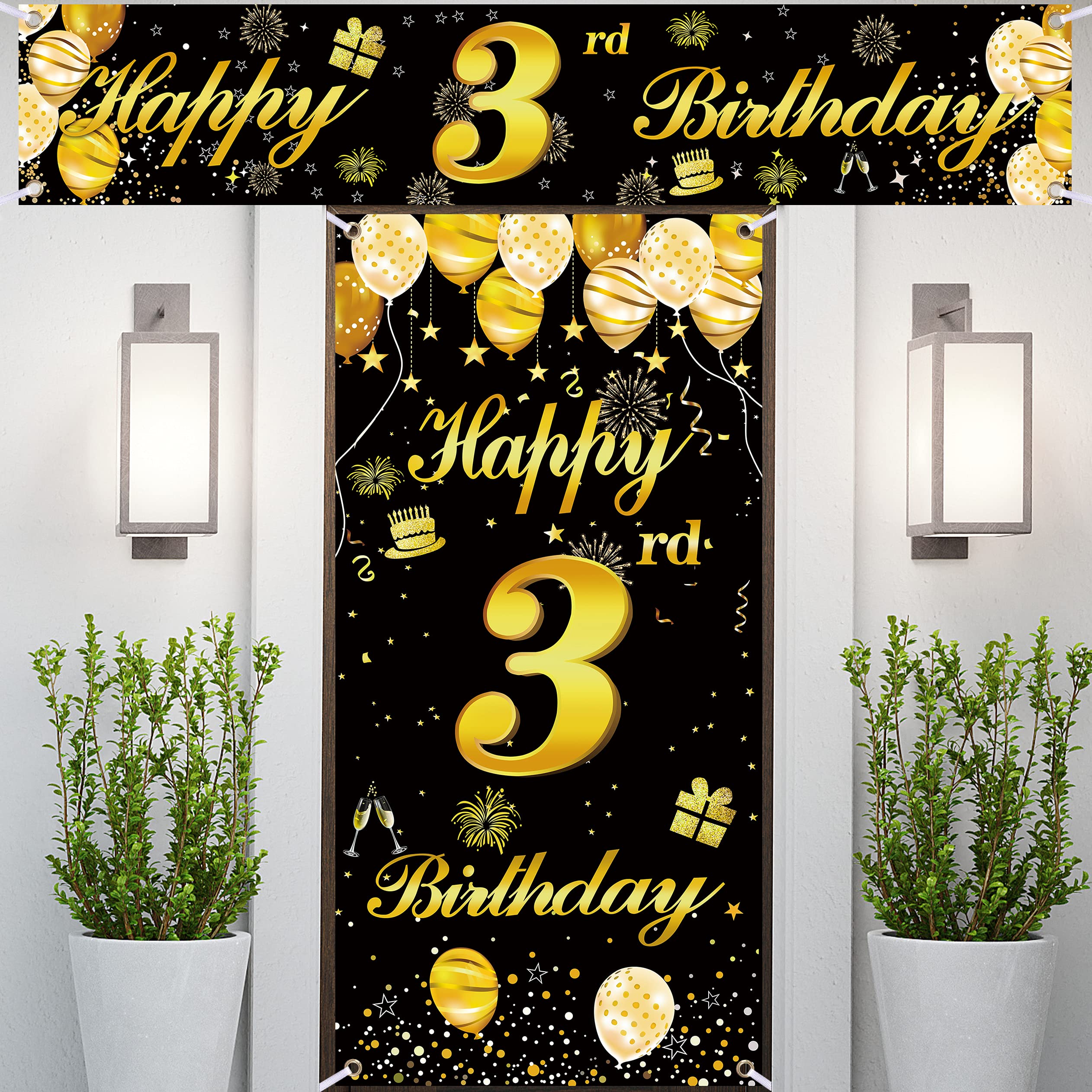 3rd Happy Birthday Door Banner - Blue & Gold Birthday Decorations for Men, Boys, Adults - Party Backdrop, Wall Decor, Photo Booth Props - Perfect for Birthday Parties, Celebrations & Events