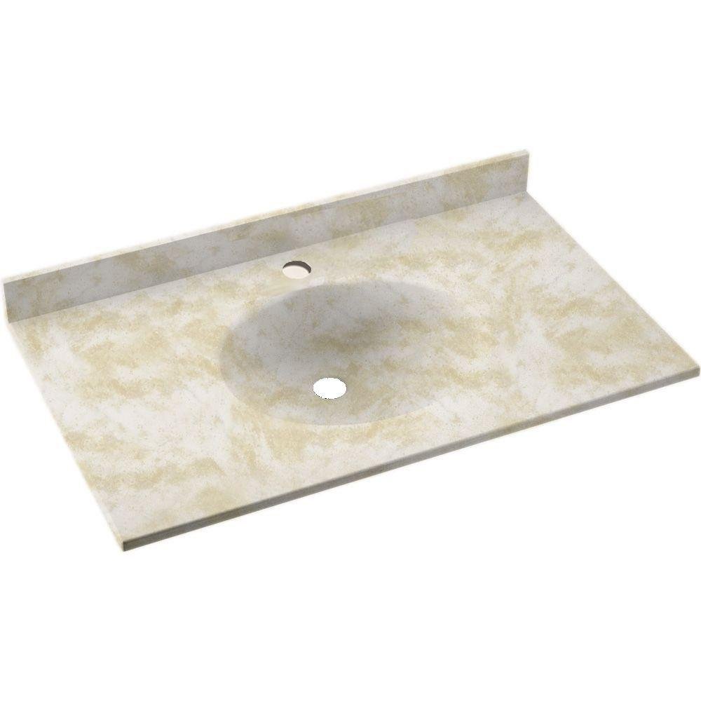 Swan VT02237.125 Ellipse Solid Surface Single-Bowl Vanity Top, 37-in Length, 22-in Width, 7.25-in Height, Cloud White – Perfect for Modern Bathroom Upgrades