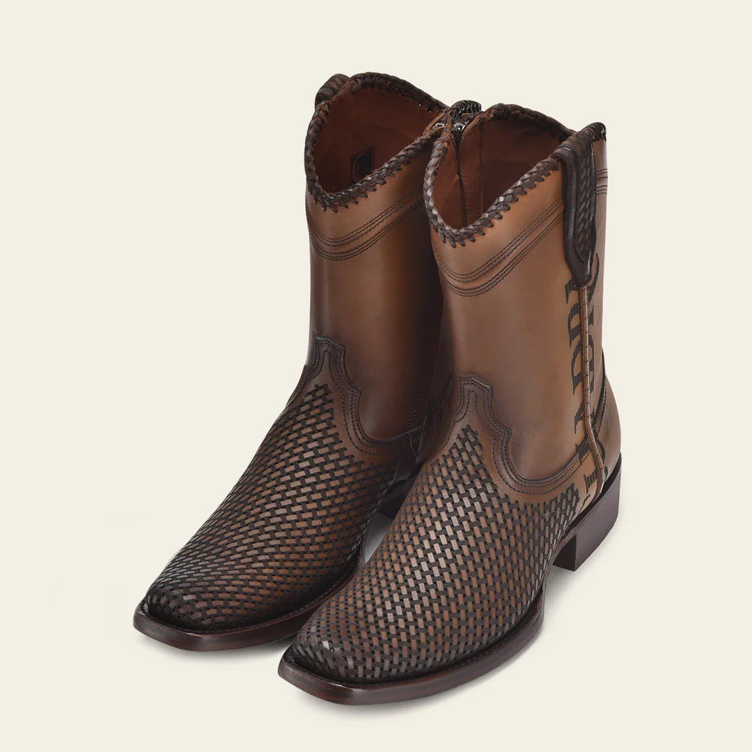 1J2YRS Men's Cuadra Honey Casual Cowboy Cowhide Ankle Boots - Western Style Comfort for Everyday Wear & Outdoor Adventures