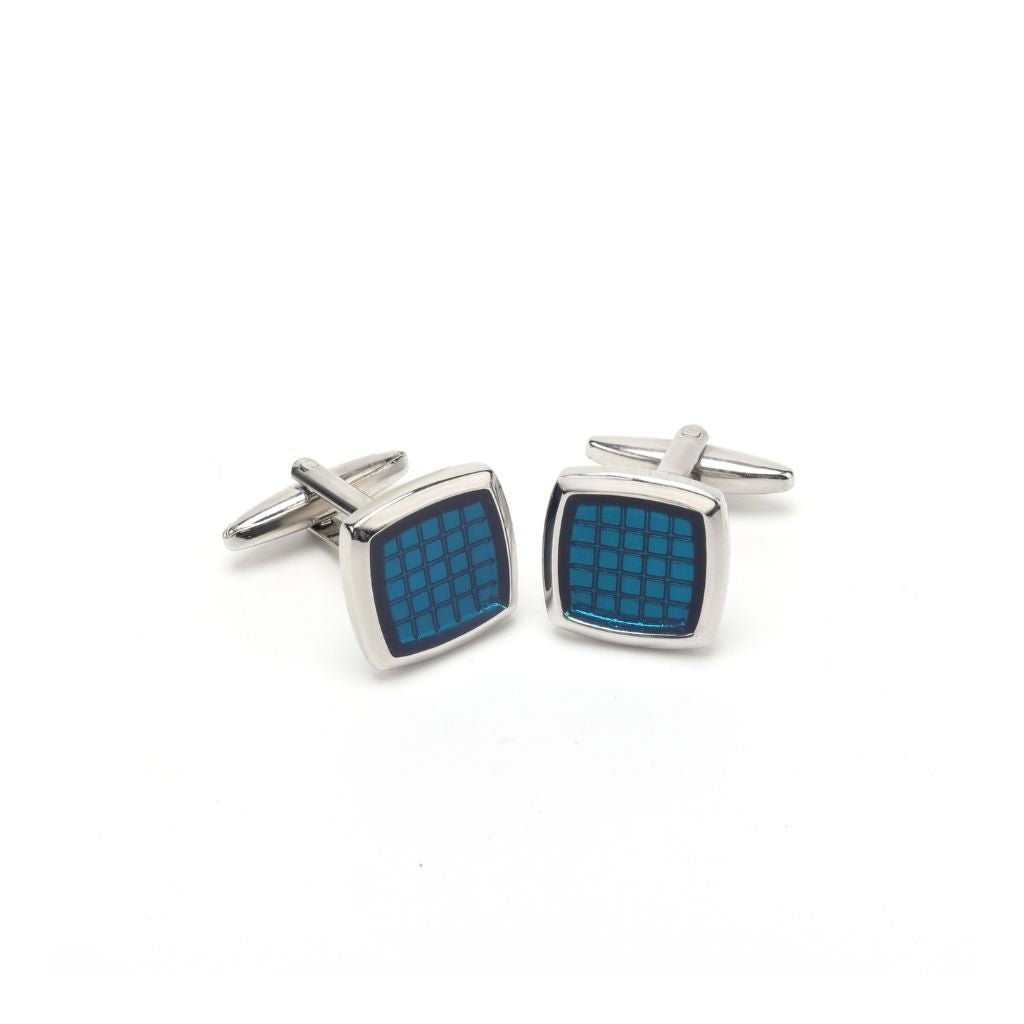 Premium Rectangle Steel Cufflinks for Men - Blue & Silver Elegant Dress Accessories - Perfect for Weddings, Business Meetings & Formal Events