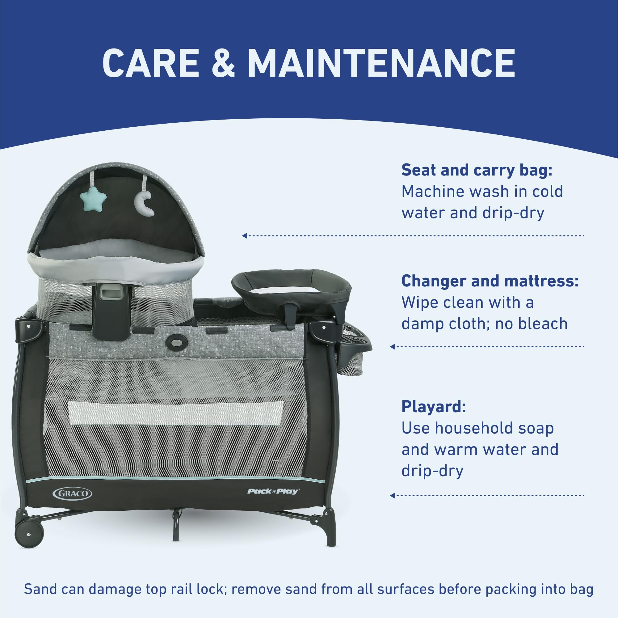 Graco Pack 'n Play Dome LX Portable Playard with Removable Bassinet - Lightweight Travel Crib for Babies & Toddlers - One-Push Fold Design - Redmond Pattern - Perfect for Home, Travel & Daycare Use