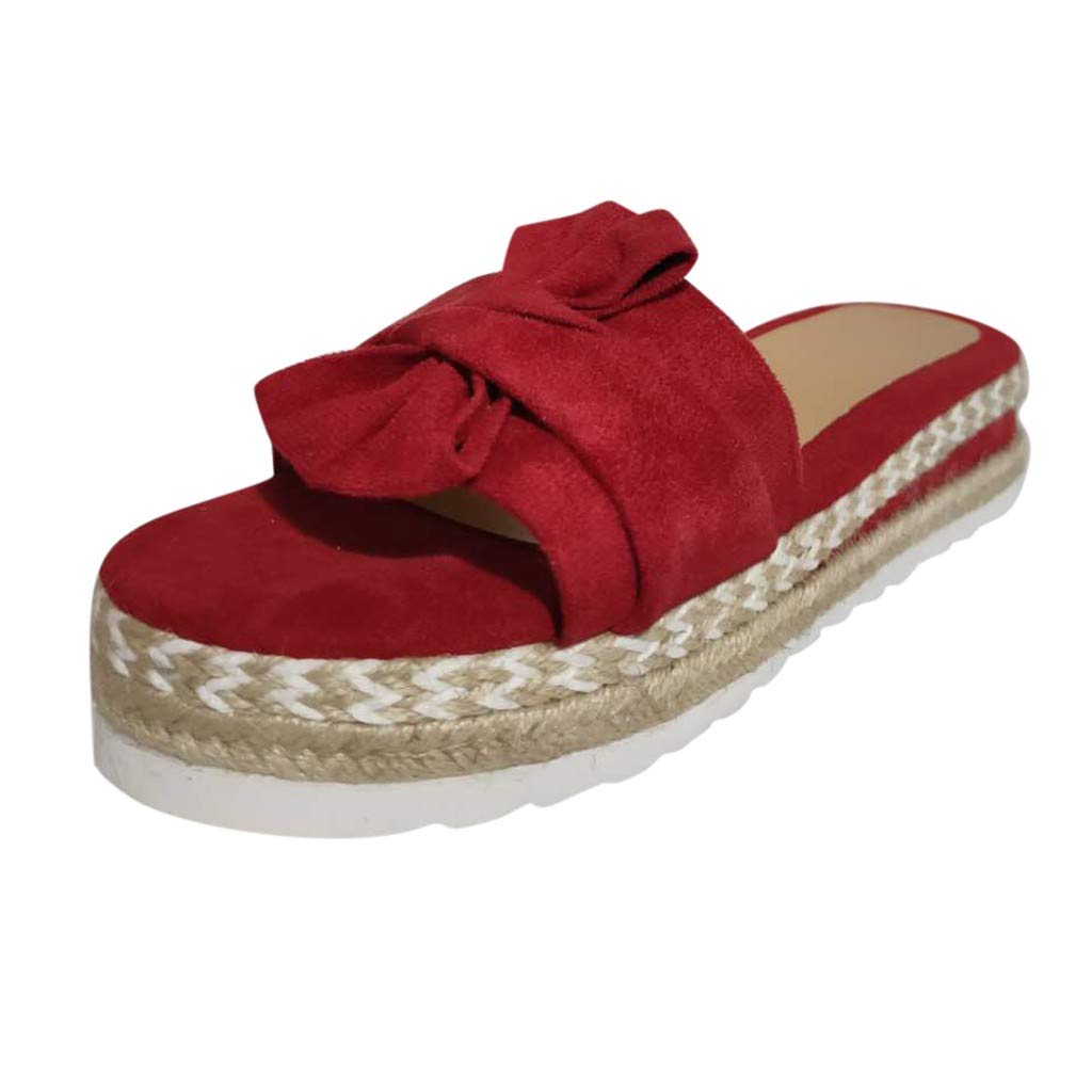 Women's Flat Slide Sandals - Comfortable Cork Sole & Cute Knot Bow Design - Breathable Canvas Summer Sandals for Beach, Pool, and Casual Outings