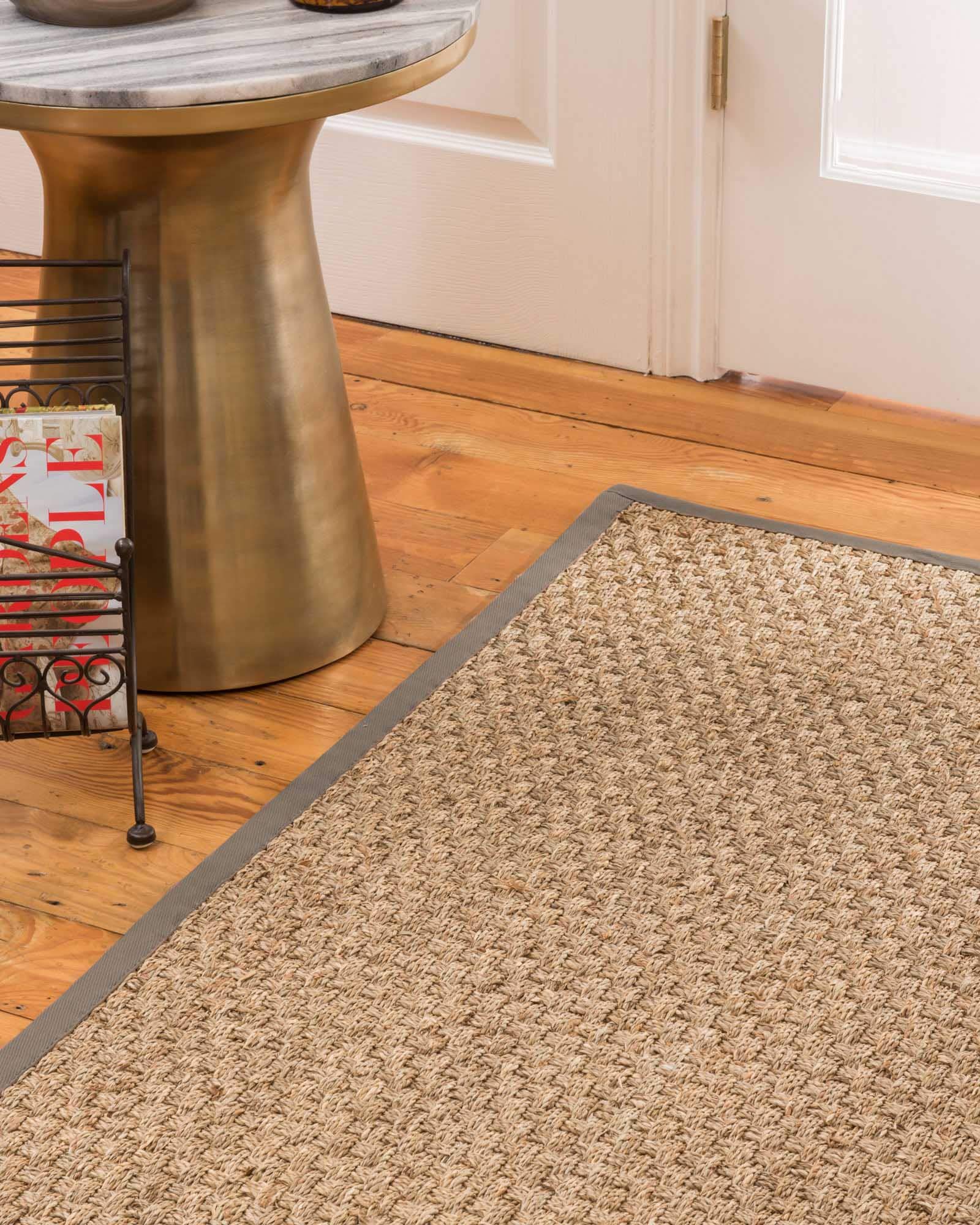 100% Natural Fiber Handmade Basketweave Seagrass Rug - 5' x 8' Oval with Stone Border | Eco-Friendly Floor Mat for Living Room, Bedroom & Boho Decor