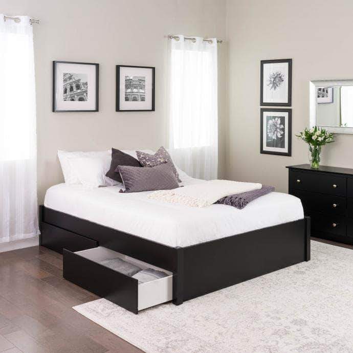 4 Post Platform Bed with 4 Drawers - Queen/King Size Wooden Bed Frame - Modern Storage Bed for Master Bedroom - Perfect for Small Spaces & Apartment Living