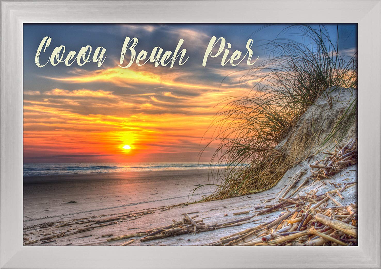 12x18 Giclee Fine Art Print - Florida Cocoa Beach Pier Sunset - Recycled Wood Frame in Silver - Perfect for Living Room, Bedroom & Office Wall Decor