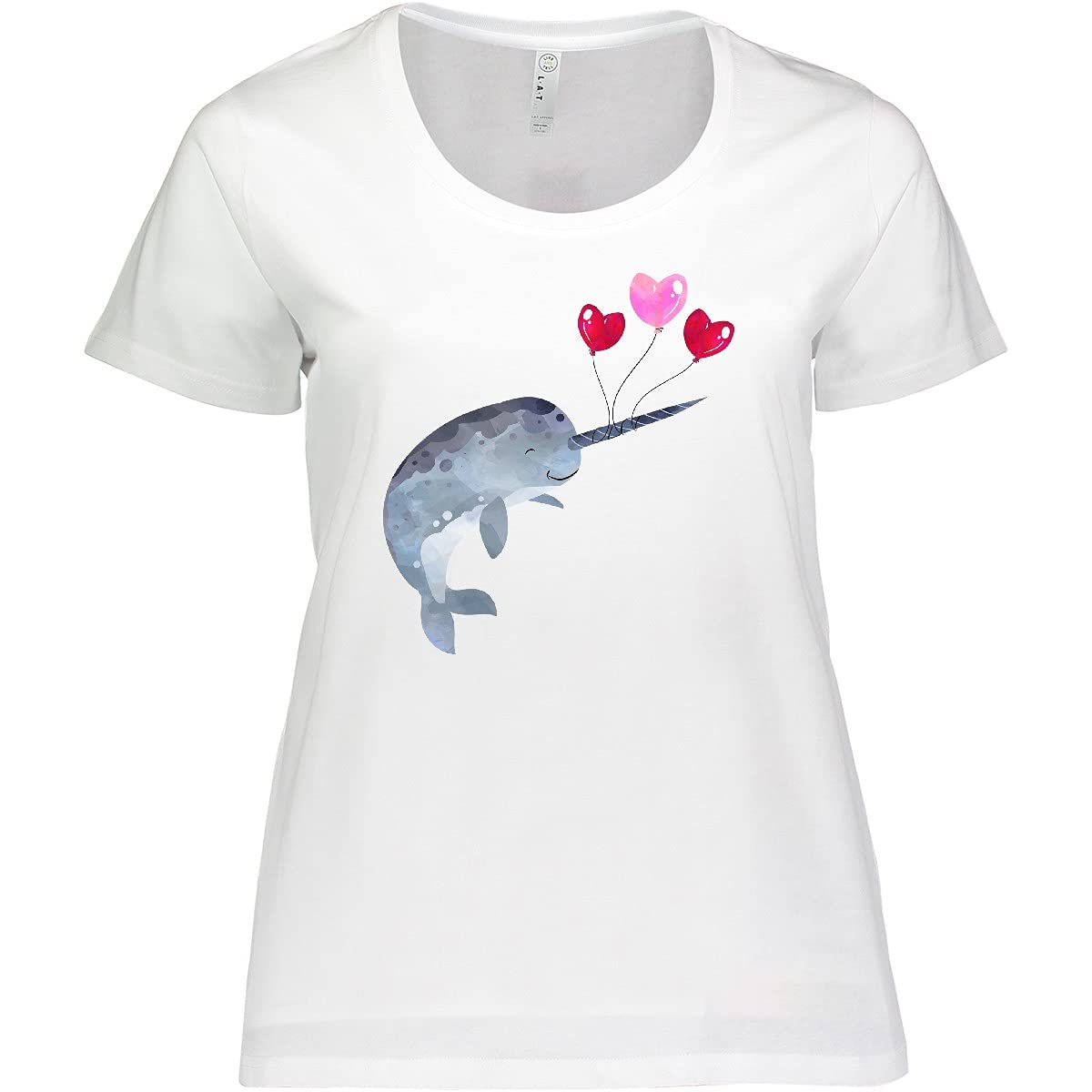 Inktastic Valentine's Day Narwhal with Heart Balloons Women's Plus Size T-Shirt - Cute Graphic Tee for Valentine's Gifts, Casual Wear & Themed Parties