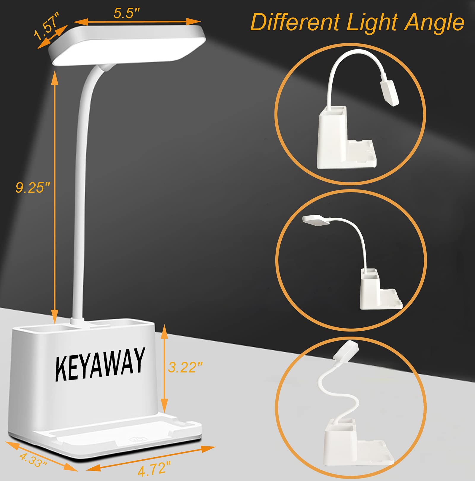 USB Rechargeable LED Desk Lamp with Flexible Gooseneck - 3 Color Modes & Stepless Dimming, Eye-Caring Study Light with Pen & Phone Holder for Home & Office - Perfect for Reading, Working, and Nighttime Studying