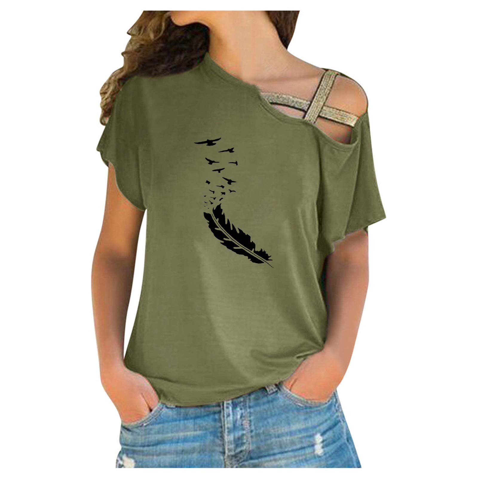 Women's White Casual Short Sleeve Cross Shoulder Irregular T-Shirt - Stylish Summer Top for Streetwear, Date Night & Office Outfits