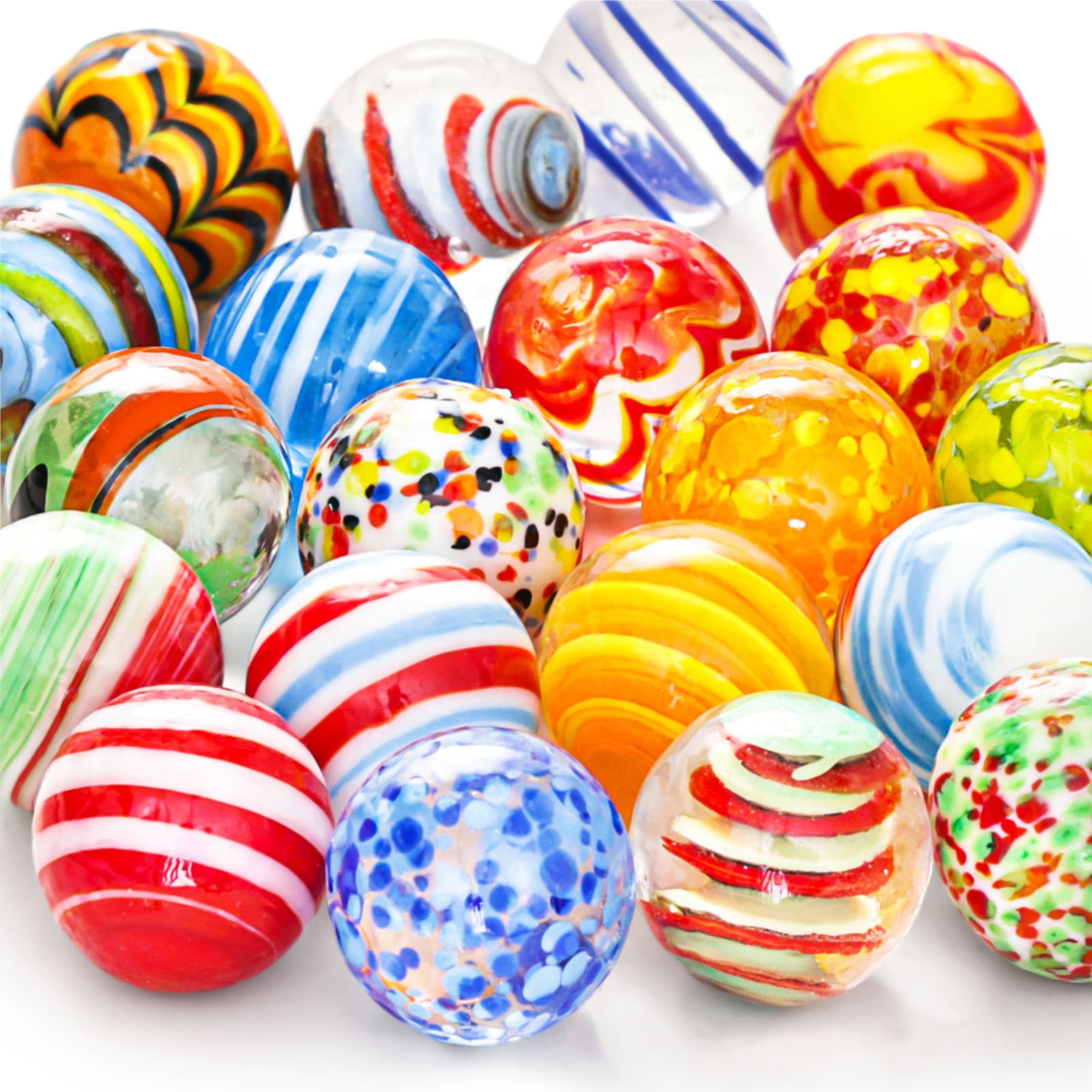 FUTUREPLUSX 20PCS Colorful Glass Marbles for Kids - 0.6 Inch Small Marble Run Accessories, Children's Games, Birthday Party Favors & Parent-Child Activities - Perfect for Marble Runs, Sensory Play, STEM Learning and Gift Giving