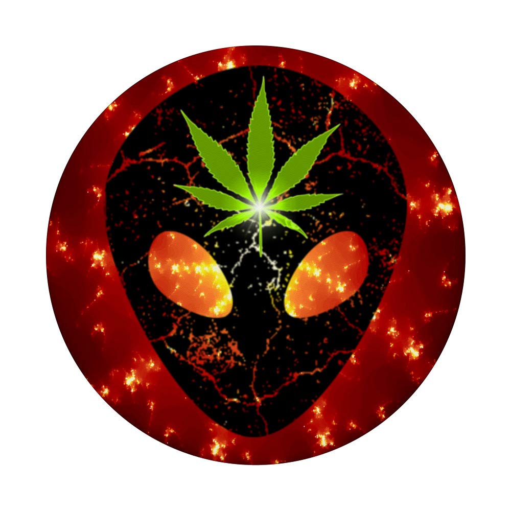 Alien Face & Cannabis Leaf on Fire Design T-Shirt - Unique Graphic Tee for Stoner Gifts, Weed Lovers & 420 Apparel - Perfect for Parties, Festivals & Casual Wear