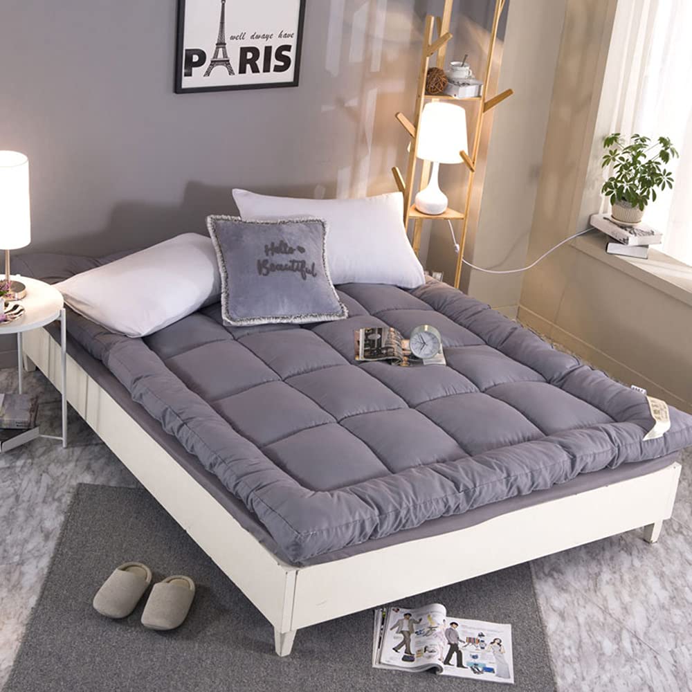 Solid Color Thickened Floor Mattress - Japanese Shiki Futon Foldable Tatami Mattress Topper, Feather Velvet Non-Slip Sofa Bed for Kids & Adults | Queen Size Gray | Perfect for Guest Beds, Dorm Rooms & Floor Sleeping