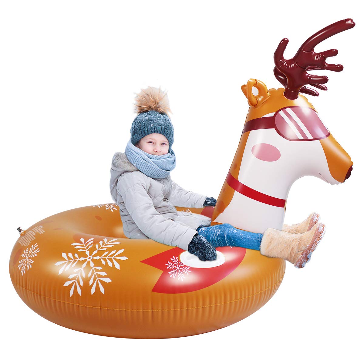 **Heavy Duty Inflatable Snow Tube for Kids & Adults - 117x110cm Winter Snow Sled for Outdoor Fun, Snow Toys for Family Play in Snowy Parks & Backyards**