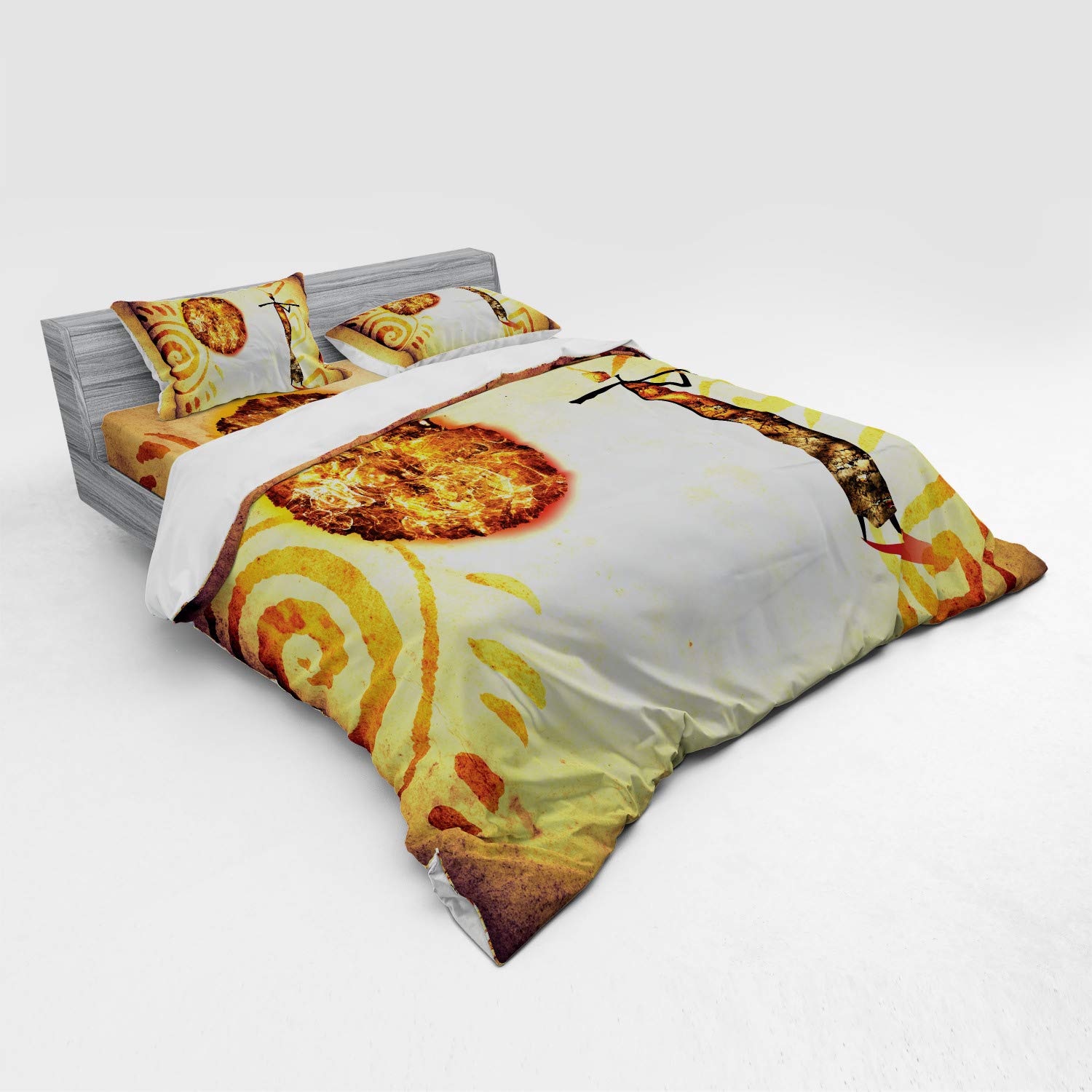 Ambesonne African Duvet Cover Set - Exotic Sun & Infinity Cultural Pattern 4-Piece Bedding (King Size, Brown/Tan) with Shams & Fitted Sheet | Perfect for Boho Bedroom Decor, Guest Room Makeover & Cultural Themed Home Styling