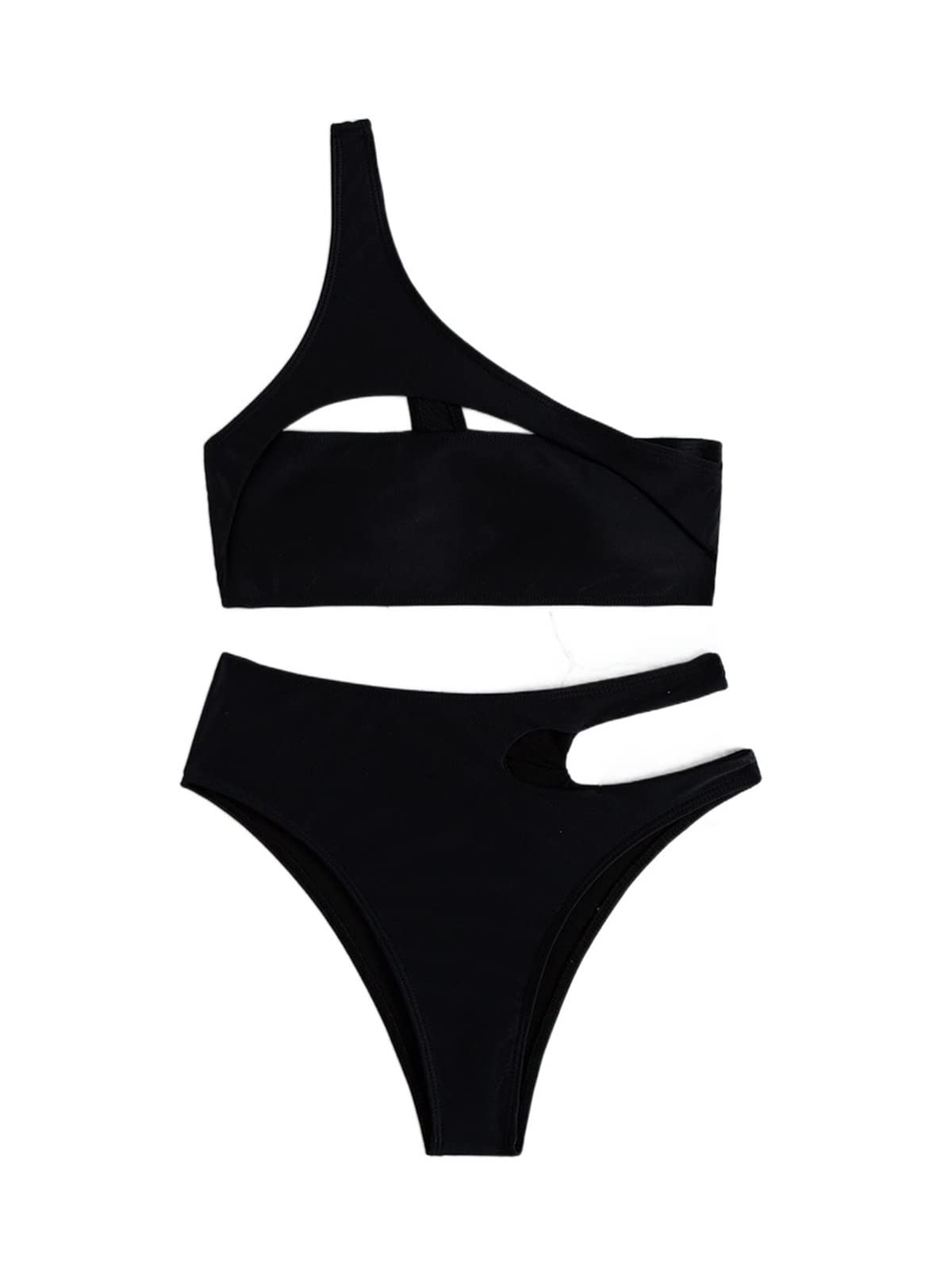 TINMIIR Women's One Shoulder Cut-Out Bikini Set - Plain Swimwear for Beach, Pool & Summer Vacations