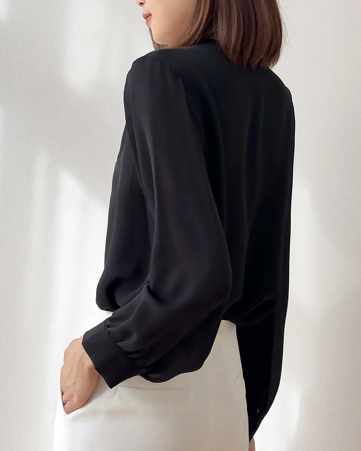 Elegant V-Neck Pleated Shoulder Silk Blouse for Women - Soft & Breathable Luxury Top for Office, Party & Special Occasions