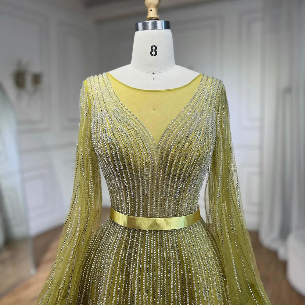 Elegant Beaded Arabic Yellow A-Line Evening Gown for Women - Luxury Dubai Wedding Party Dress 2025 | Perfect for Formal Events, Galas & Special Occasions