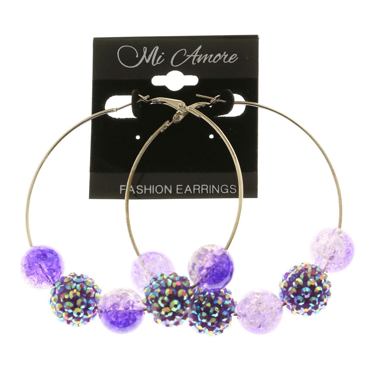 Mi Amore Purple AB Finish Hoop Earrings for Women - Silver Tone with Purple Accents | Elegant Dangle Earrings for Parties, Weddings & Everyday Wear