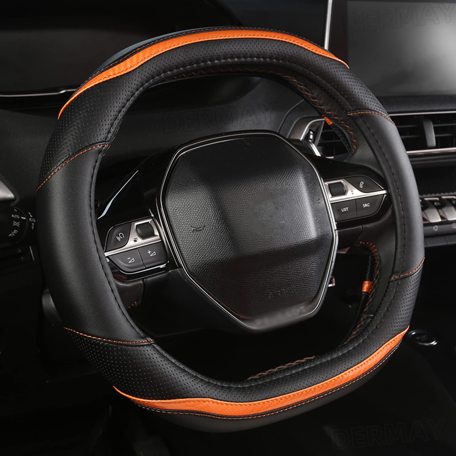 Peugeot 2008 2019-2020 & e2008 2020 Steering Wheel Cover - Premium Carbon Fiber & PU Leather Car Accessory for Enhanced Grip & Comfort - Perfect for Daily Commuting & Long Road Trips