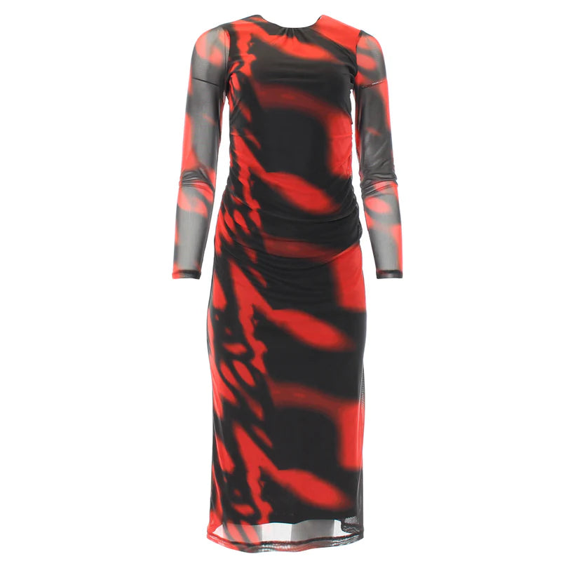 Elegant Red Jade Midi Dress for Women - Flowy A-Line Summer Dress for Parties, Weddings & Date Nights