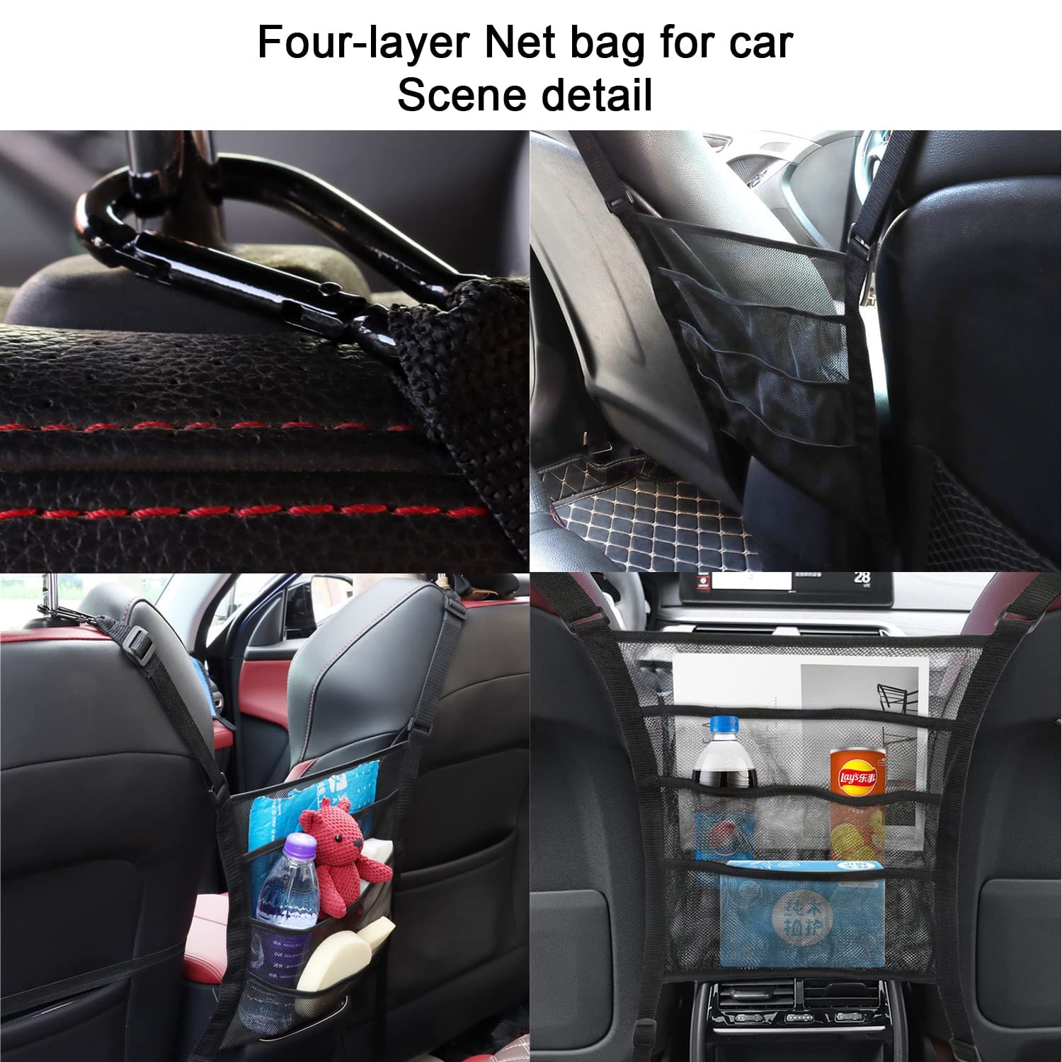4 Layer Car Mesh Organizer - Backseat Storage Organizer for Pets & Kids, Car Trunk Organizer Net Bag - Perfect for Road Trips, Travel & Daily Commute