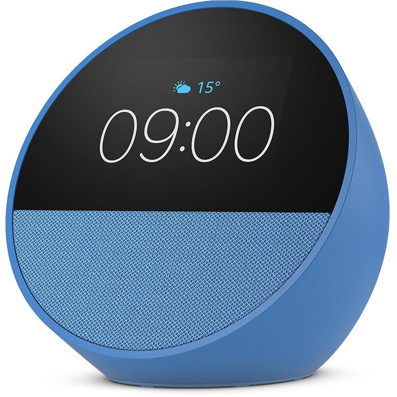 Amazon Echo Spot (Blue) - Smart Alarm Clock with Alexa, HD Display & Voice Control - Perfect for Bedroom, Kitchen & Office Use