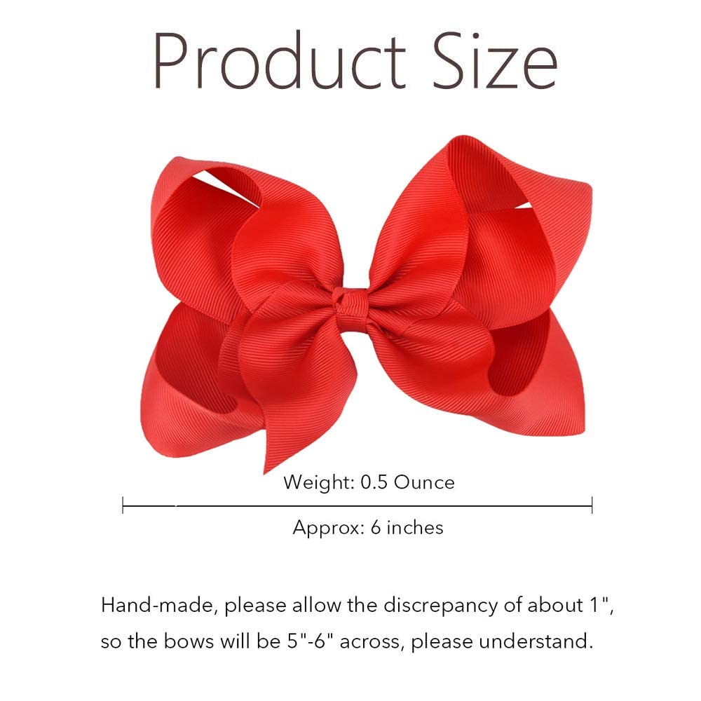 Oaoleer 12PCS 6 Inch Big Hair Bows for Girls - Red Grosgrain Ribbon Large Boutique Hair Clips with Alligator Clips for Toddlers, Little Girls & Kids | Perfect for Birthday Parties, School Events & Photo Shoots