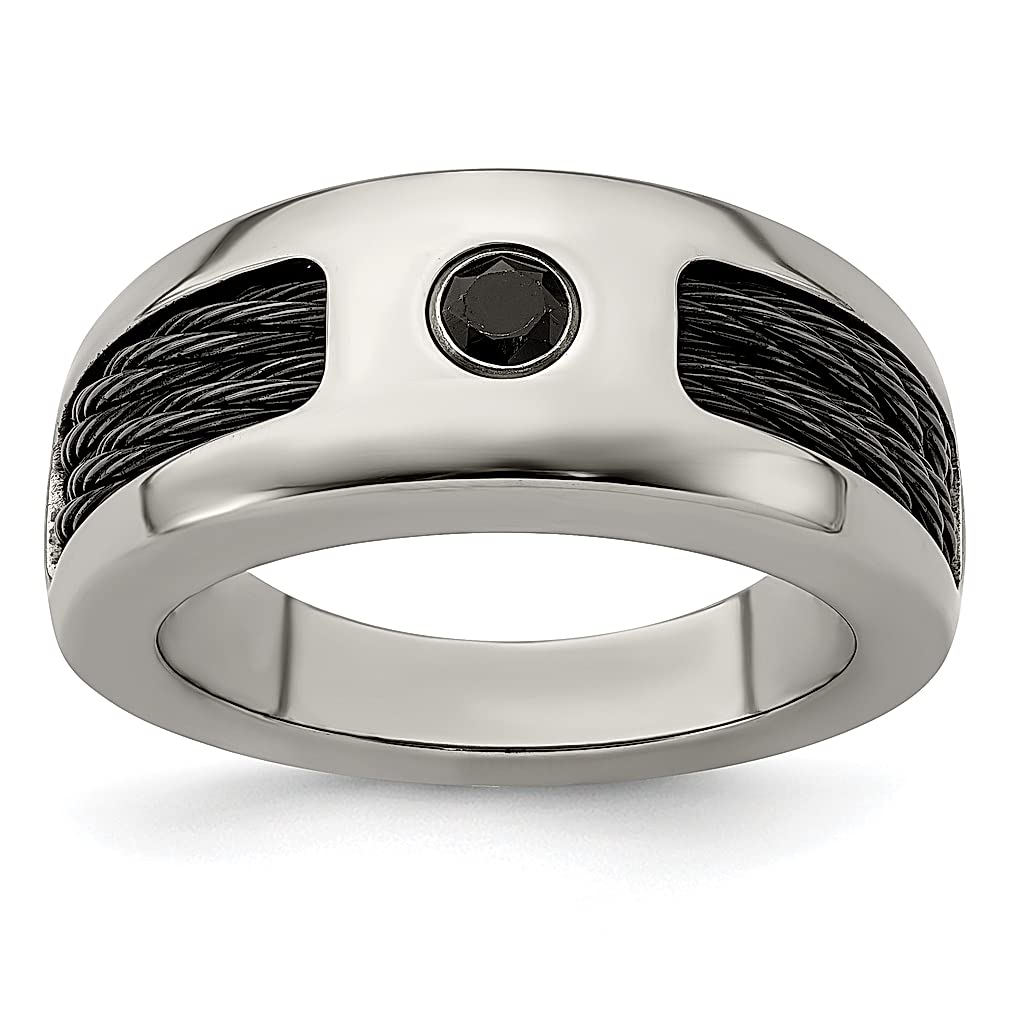 Edward Mirell Titanium & 925 Sterling Silver Black Spinel Men's Wedding Band - 8mm Double Cable Design Gemstone Ring for Dad | Luxury Jewelry Gift for Him, Anniversary & Special Occasions