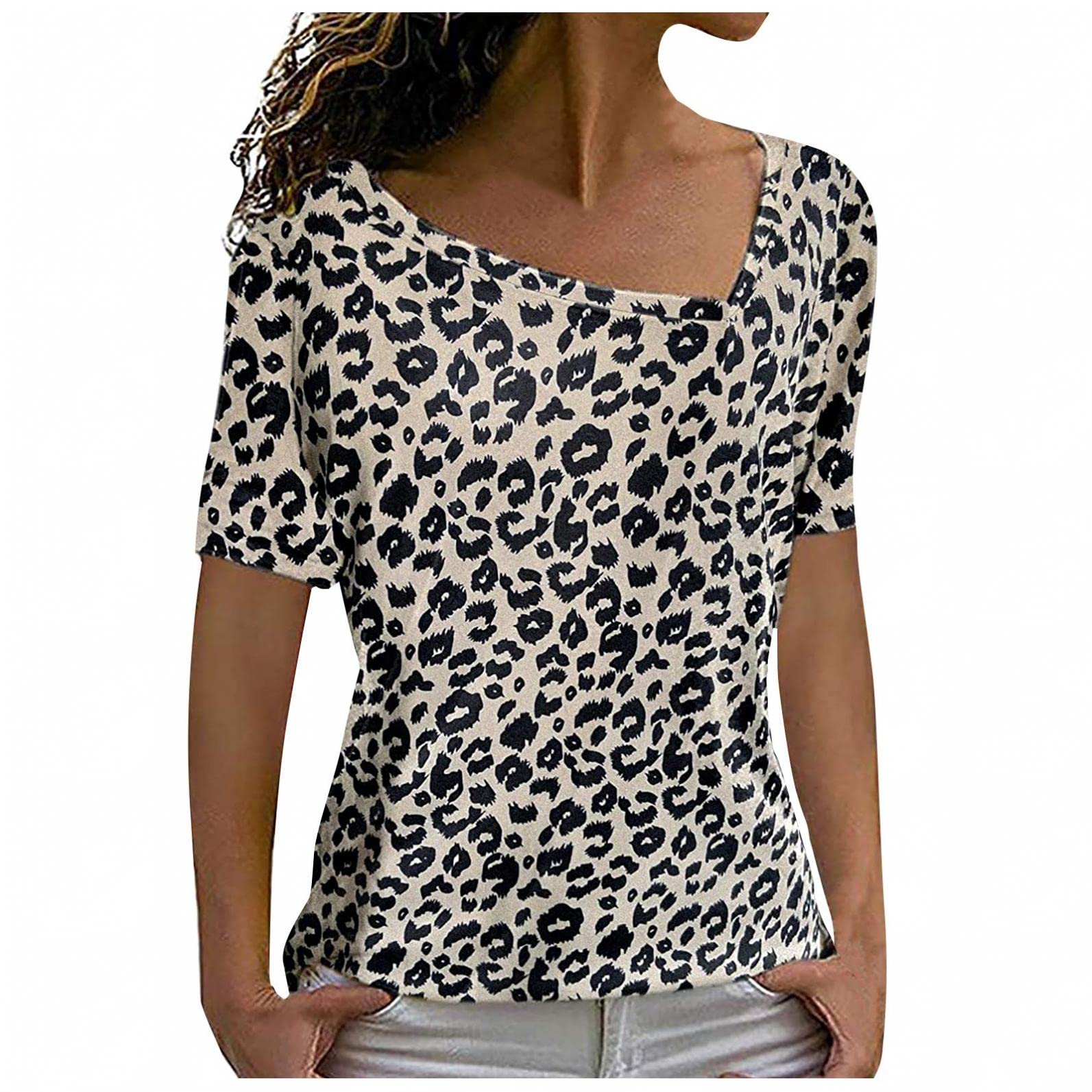 Women's Summer Tops - Aayomet Printed Casual Blouse, Loose Fit Short Sleeve Tunic T-Shirt | Perfect for Beach Outings, Vacation Wear & Casual Summer Fashion