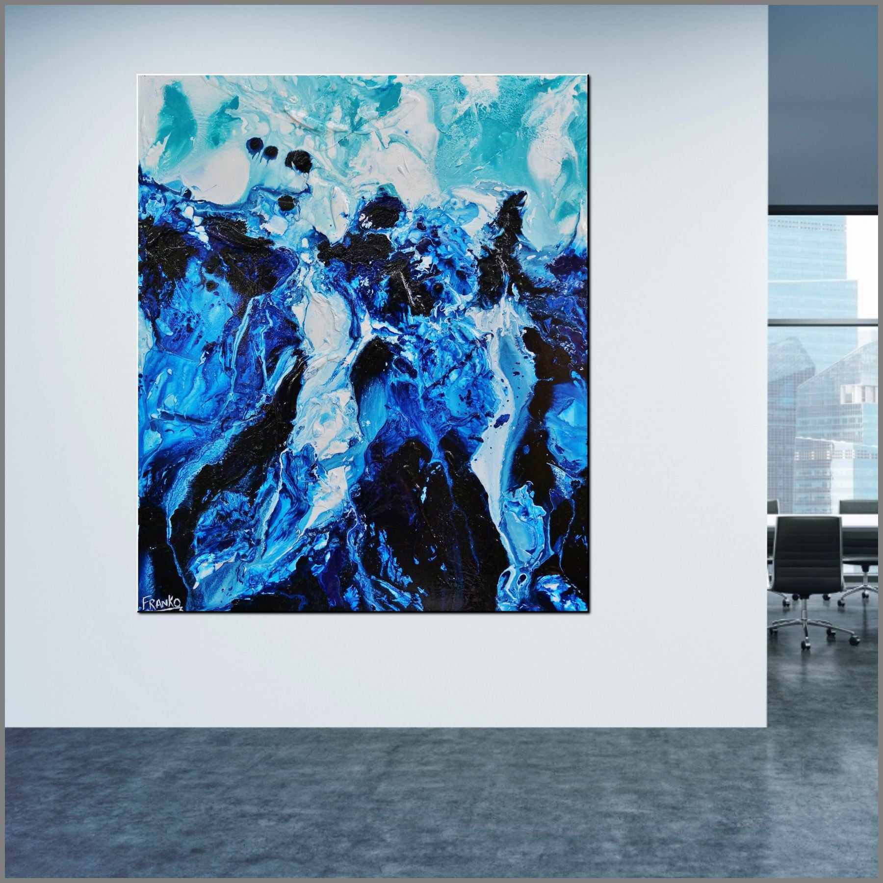 Blue White Textured Abstract Painting 120cm x 100cm - Modern Canvas Wall Art for Living Room, Bedroom & Office Decor | Aqua Motion Design