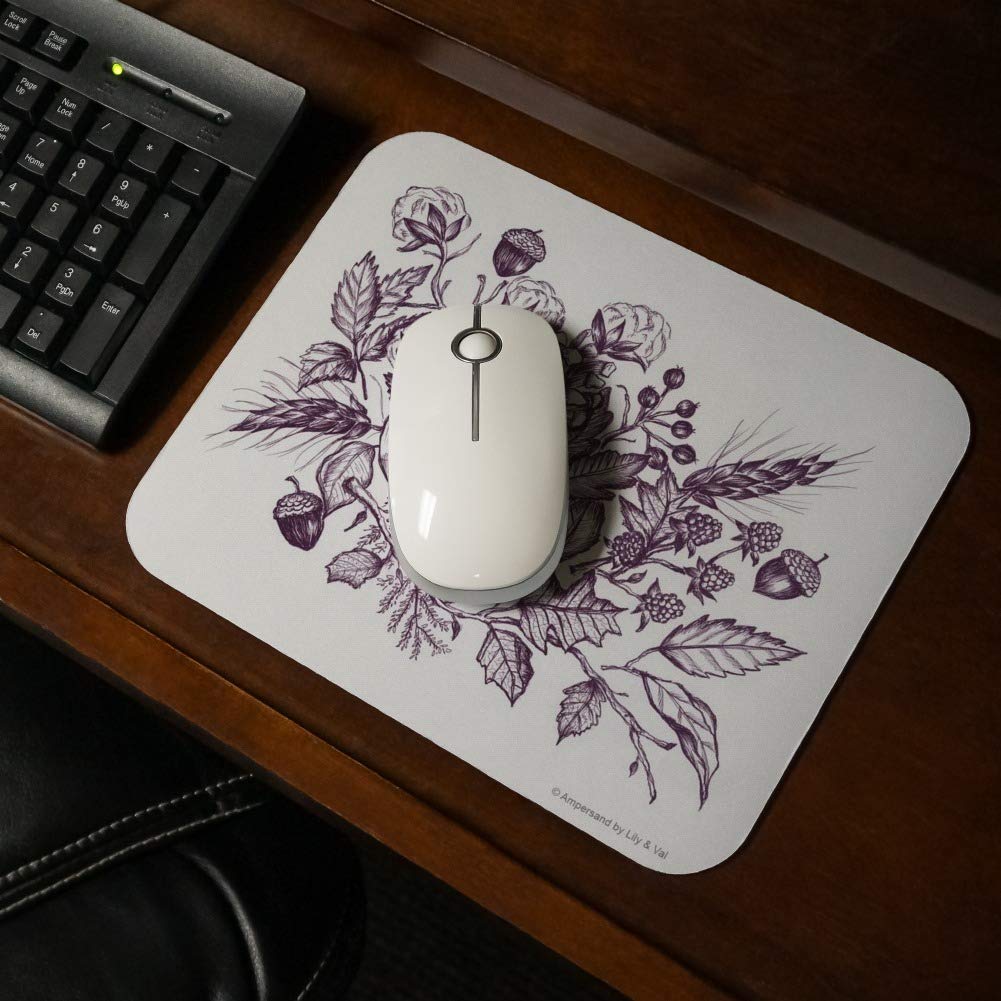 Fall Acorns Foliage Sketch Low Profile Thin Mouse Pad - Non-Slip Gaming & Office Desk Mat for Computer, Laptop - Perfect for Autumn Decor, Home & Workstation Use
