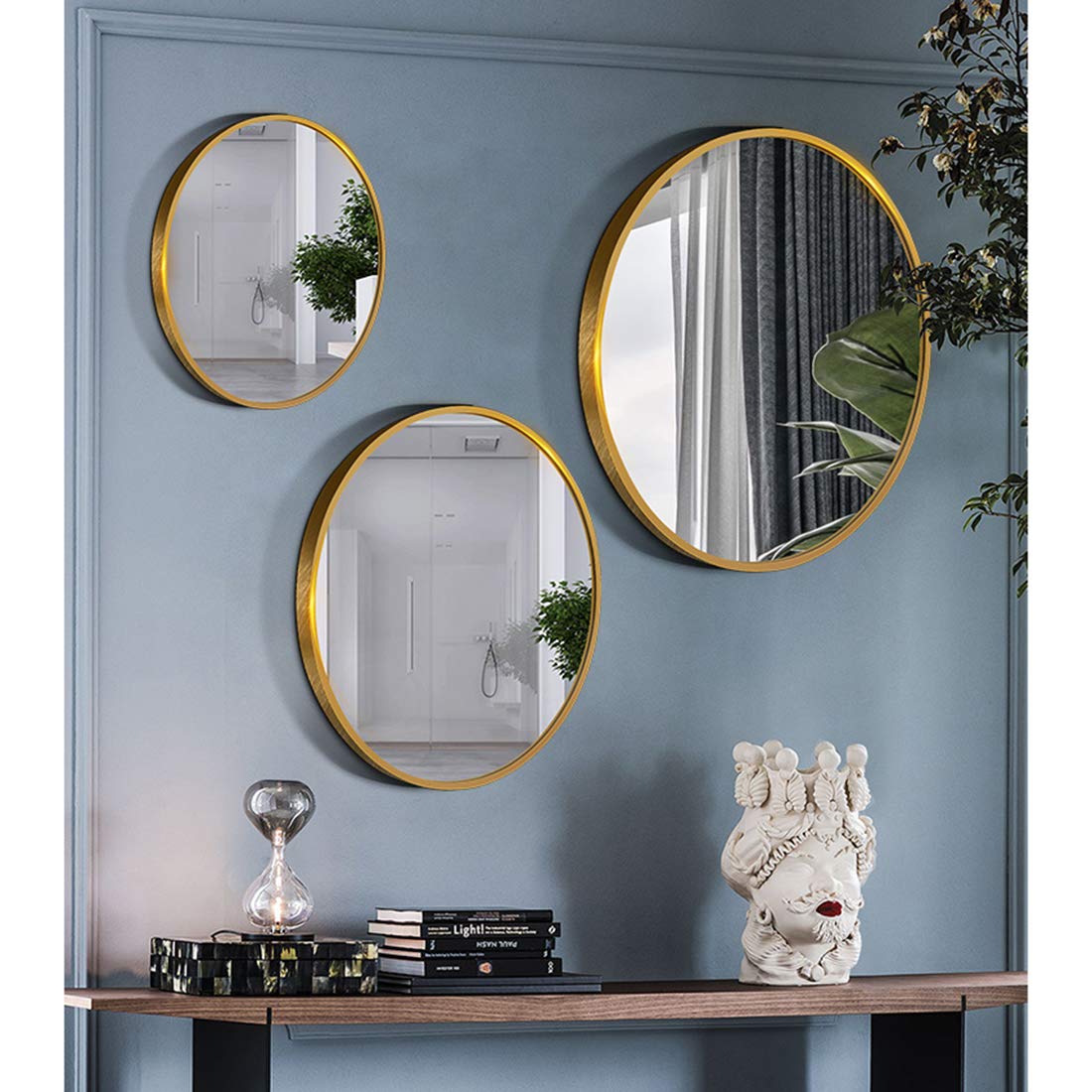 Round Wall-Mounted Bathroom Mirror - Aluminum Alloy Framed Large Vanity Mirror with Magnifying Feature for Shaving & Makeup - Perfect for Bathroom, Bedroom, Living Room and Hallway Decor