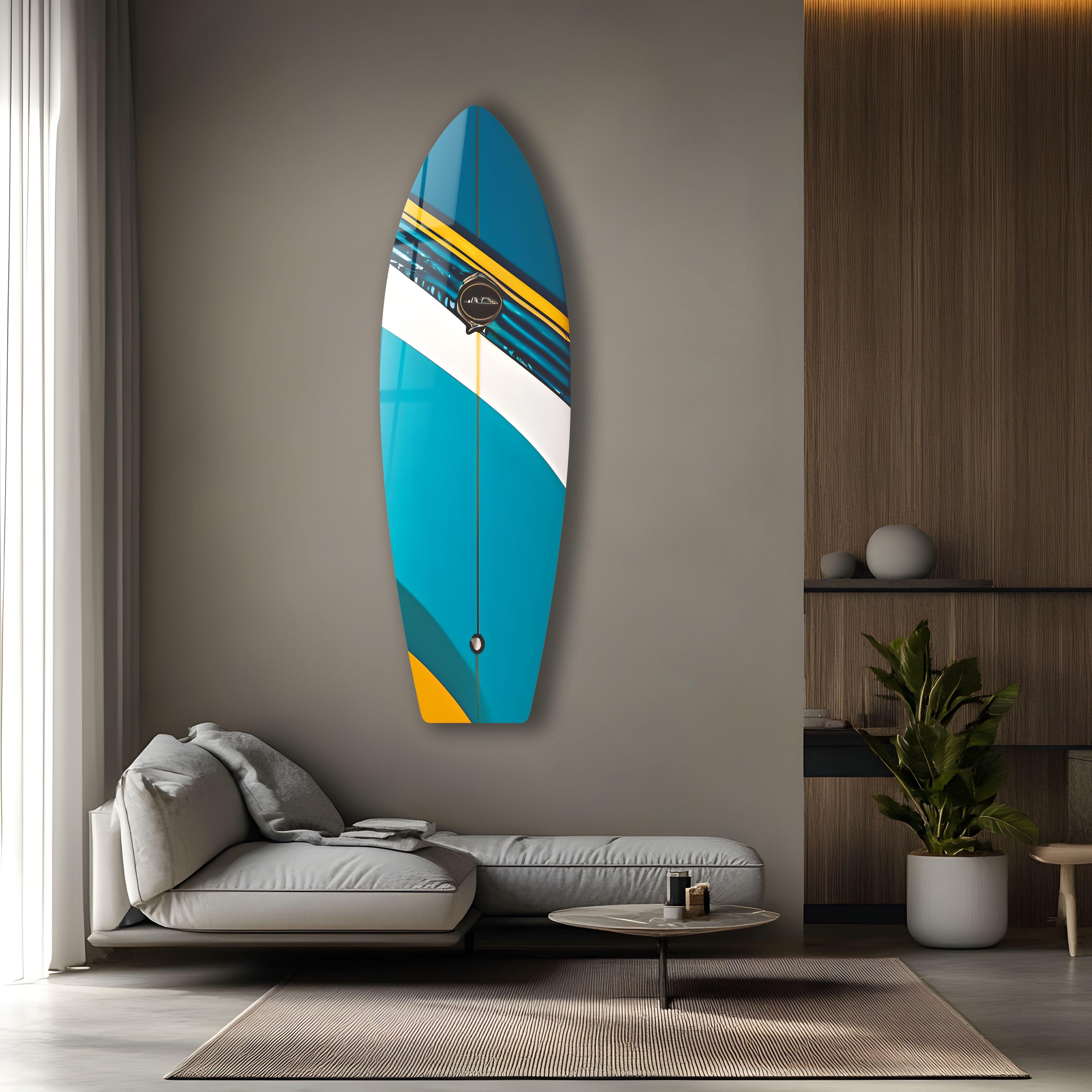 Blue Surfboard Wall Art - Ocean Themed Home Decor for Beach House, Living Room & Bedroom - Perfect Coastal Style Accent