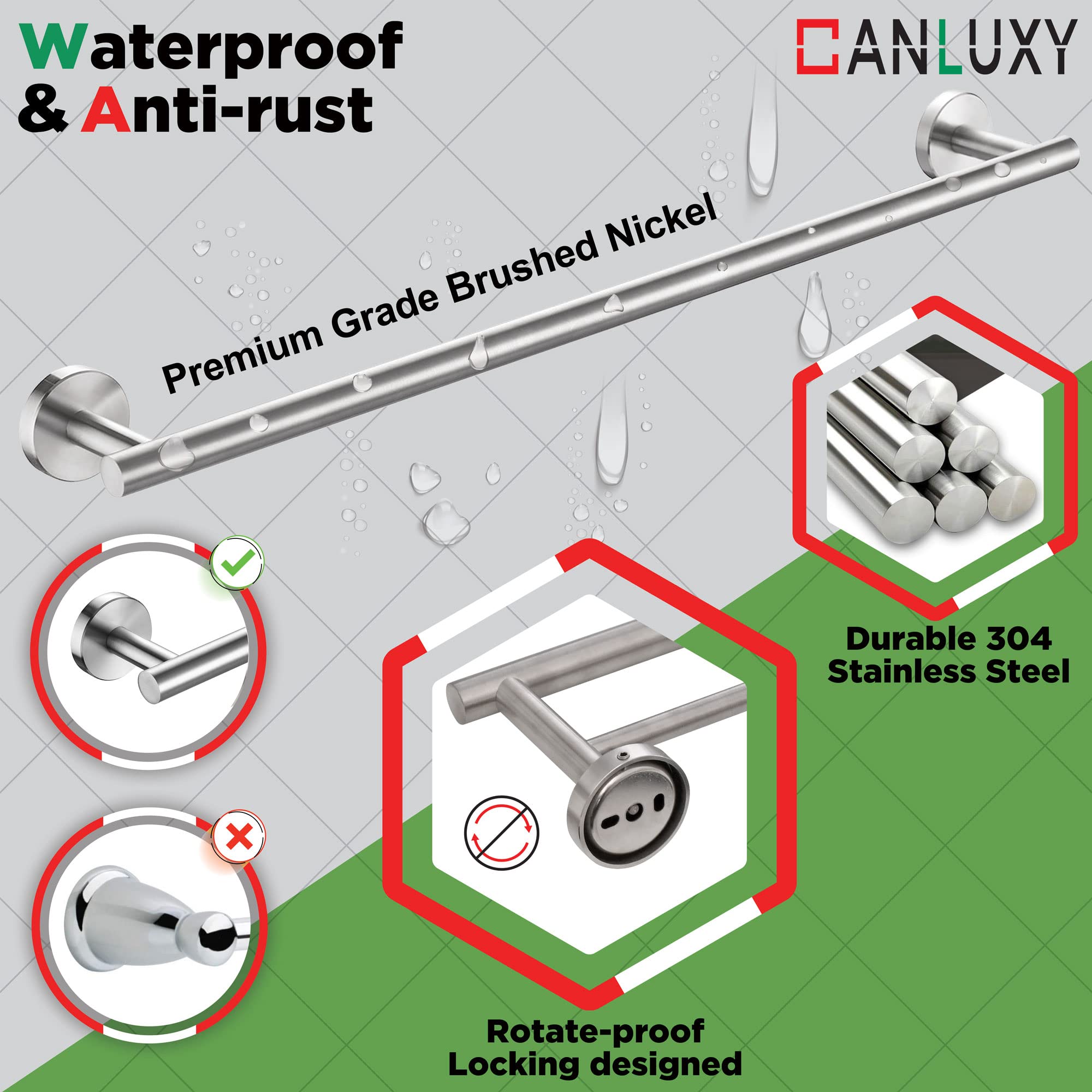 7-Piece Bathroom Hardware Set - Brushed Nickel Wall Mounted Towel Bar & Rack Set with Hooks | Bathroom Accessories for Modern Home Decor | Perfect for Showers, Bathtubs & Spa-Style Bathrooms