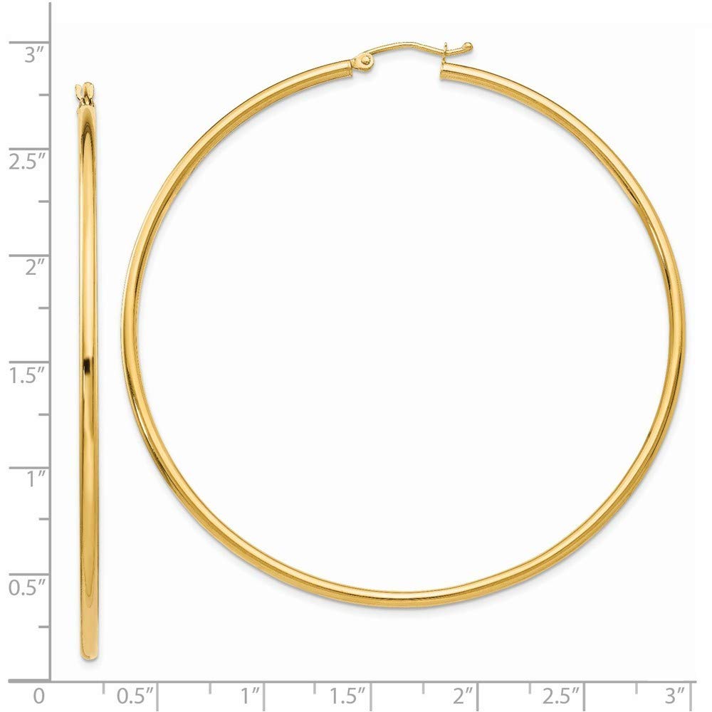 10K Yellow Gold Polished 2.5mm Round Hoop Earrings - 60mm (2.36