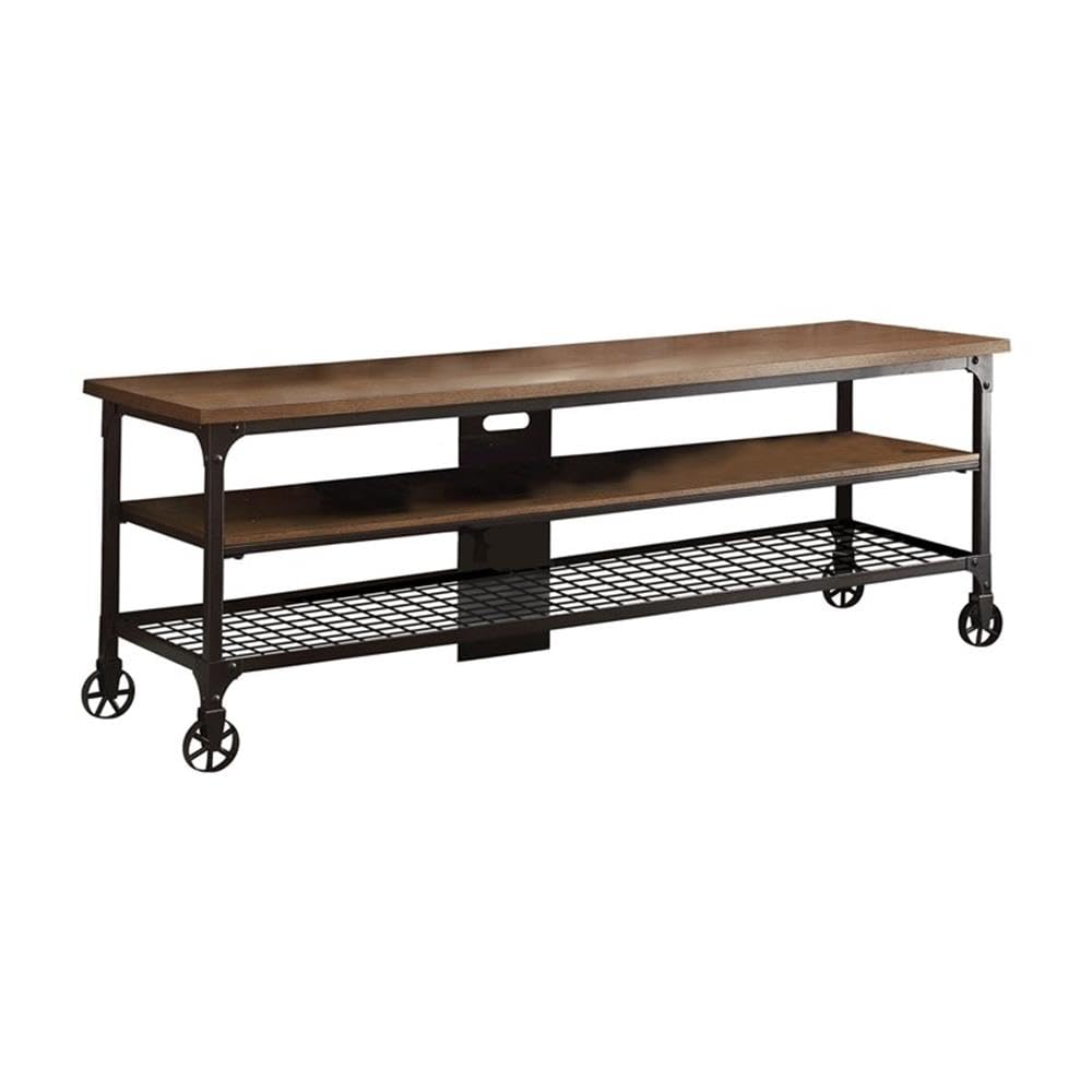 Homelegance Two Shelves Cottage Style TV Stand with Black Metal Frame - Rustic Entertainment Center for Living Room, Bedroom & Home Theater