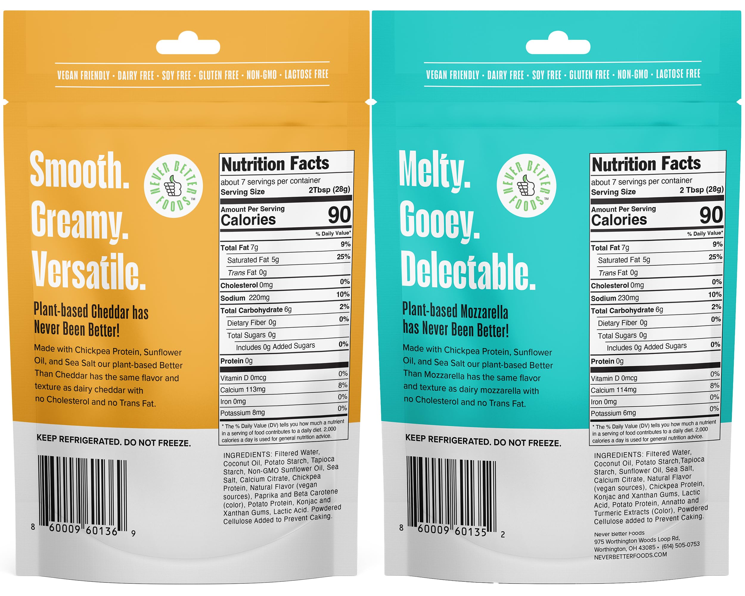 Vegan Cheese Variety Pack - Dairy Free Mozzarella & Cheddar Shreds (7 oz Bags) | Plant Based, Lactose Free, Low Fat, Allergen Free | Perfect for Pizza, Nachos & Keto Recipes