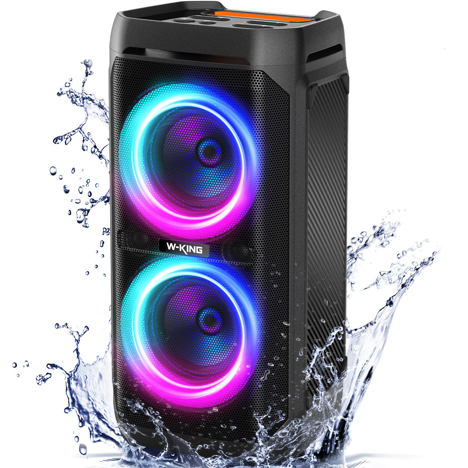 W-KING 220W Peak Bluetooth Speaker - 115dB Loud Sound, Deep Bass, IPX6 Waterproof, BT5.3, 24H Battery, EQ, Echo, DSP, RGB Lights - Portable Party Boombox for Outdoor, Beach, Camping, and Home Use