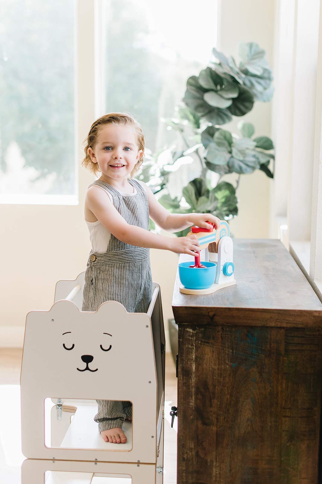 Convertible Kitchen Helper Stool for Toddlers - Adjustable Learning Tower with Blackboard | Safe Step-Up Stool for Kids Baking, Cooking & Learning Activities