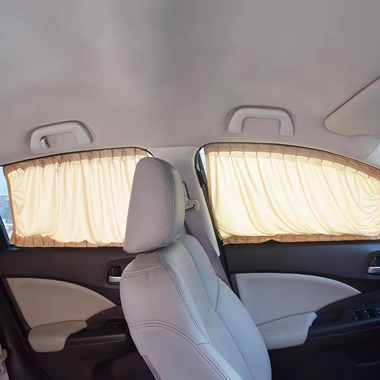 2Pcs Removable Slidable Car Side Window Curtains - Foldable Sunshade for Automobile Windows, UV Protection & Privacy (Beige) - Perfect for Road Trips, Baby Protection & Summer Driving