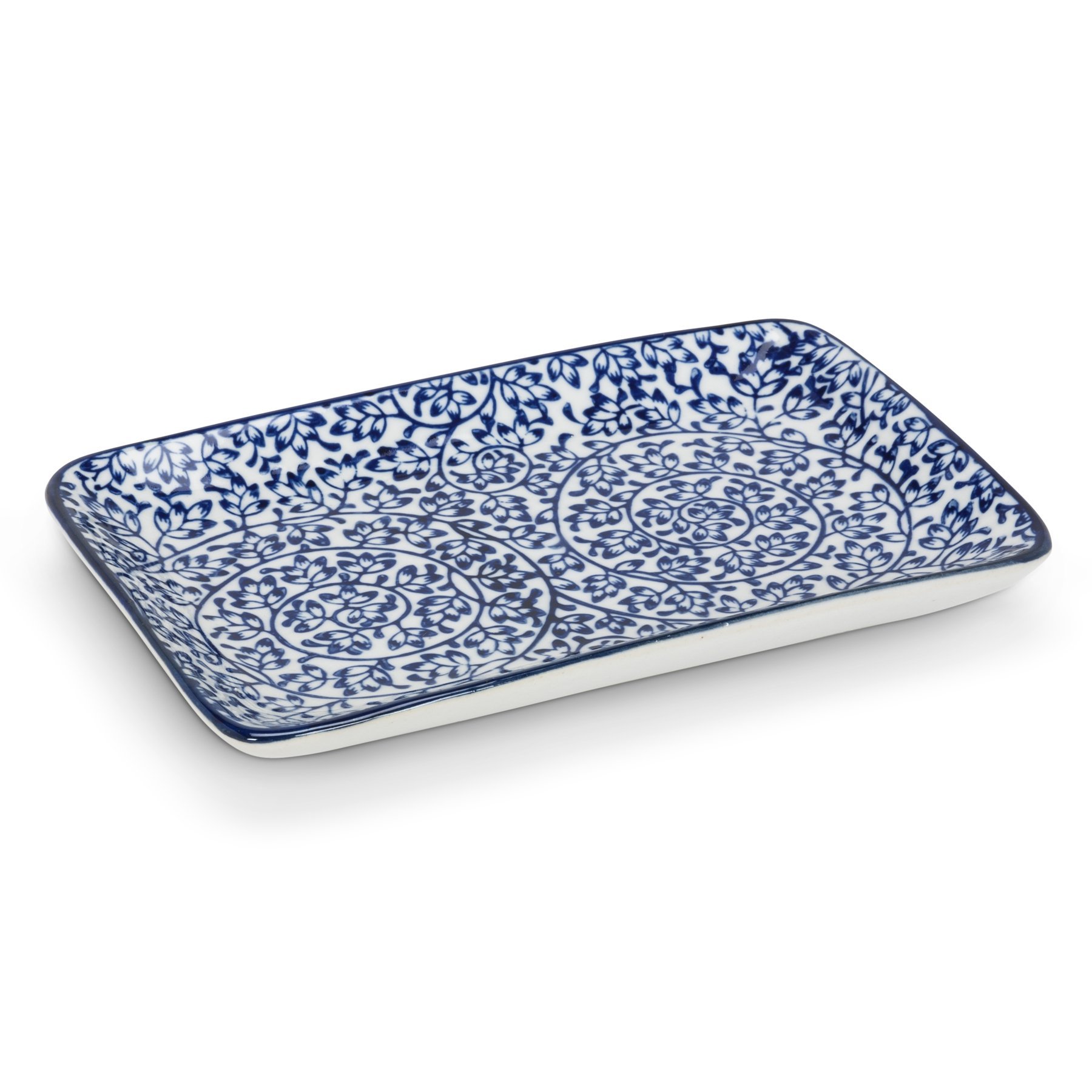 Abbott Collection 6-Piece Porcelain Plate Set - 4x7 Inch Rectangular Plates in Blue & White - Perfect for Dinner Parties, Home Decor & Gift Giving