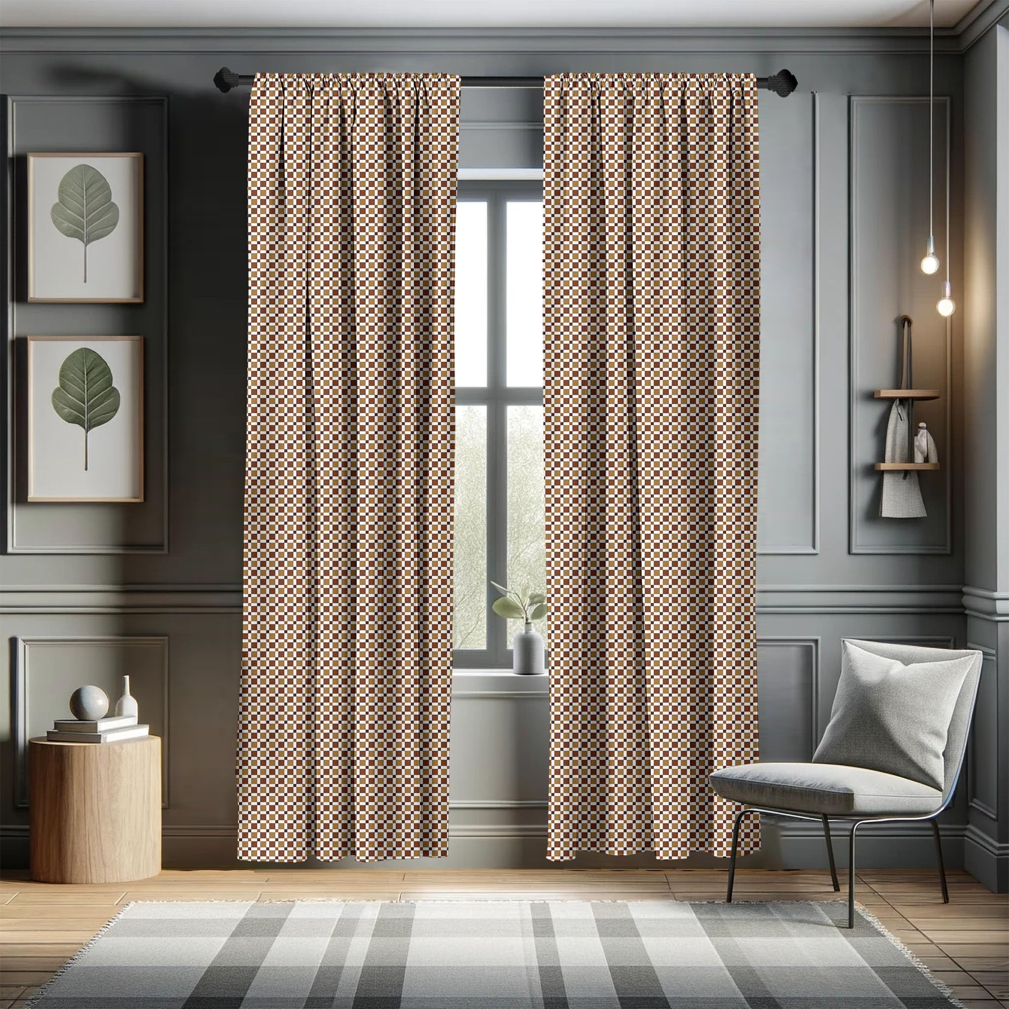 Ambesonne Earth Tone Window Curtains - Brown Tile Mosaic Print Lightweight 2-Panel Set with Rod Pocket (28