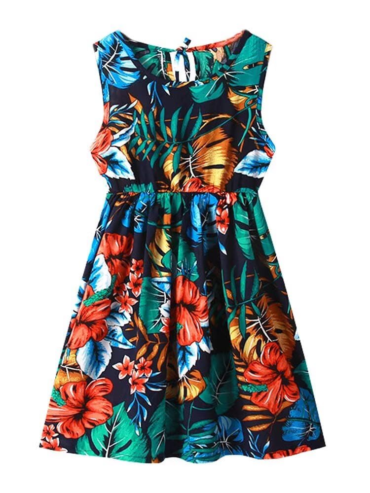 SHOOYING Mommy and Me Matching Dresses - Sleeveless Floral Print Hawaiian Beach Midi Dress Set for Women & Girls | Perfect for Family Photos, Vacations, and Summer Outings