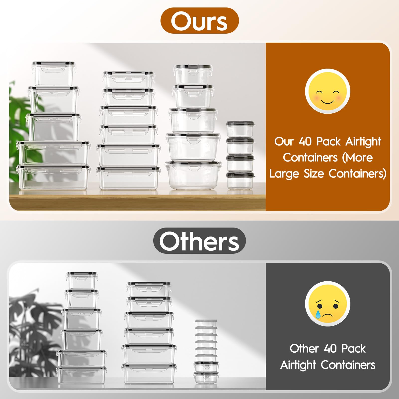 40-Piece Airtight Food Storage Containers Set with Lids (20 Containers + 20 Lids) | BPA-Free Plastic Meal Prep Containers for Kitchen Organization | Leak-Proof Design with Labels & Marker | Perfect for Meal Prepping, Leftovers & Pantry Storage